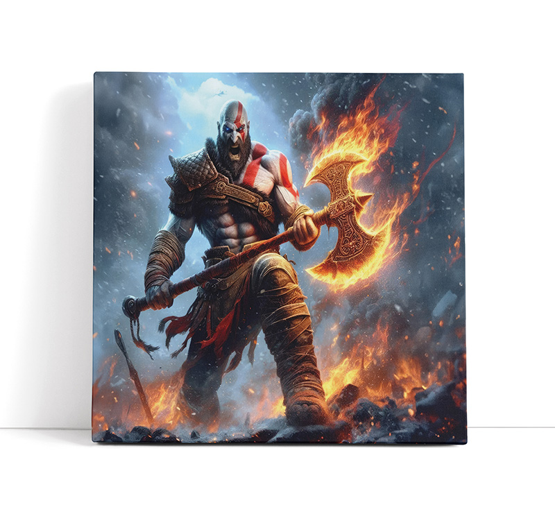 تابلو گیمینگ God of War طرح کریتوس و تبر افسانه‌ای